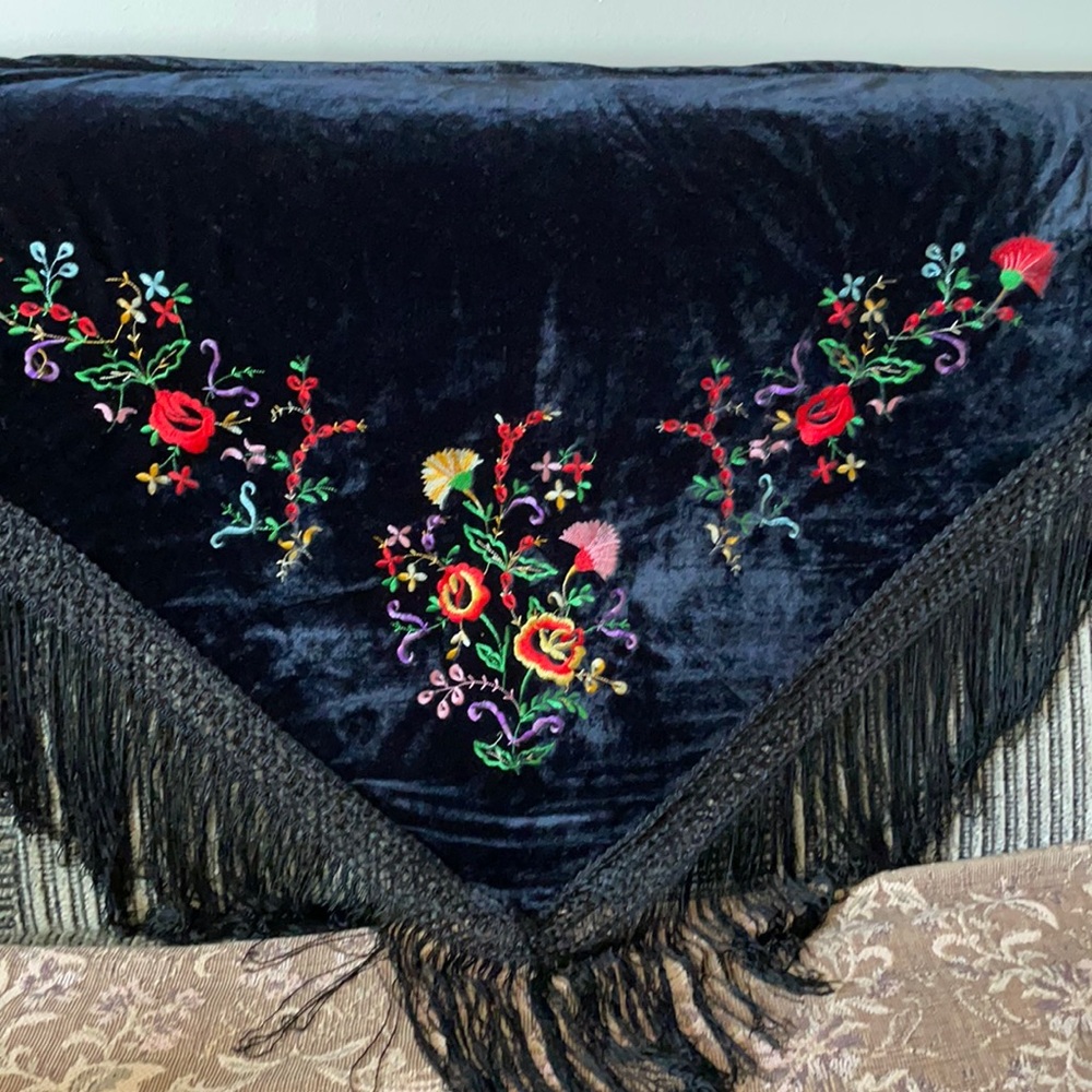 Embroidered velvet shawl